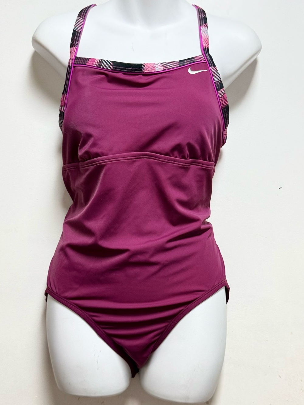 Nike Plum One-Piece Swimsuit with Patterned Pink-Black Straps
